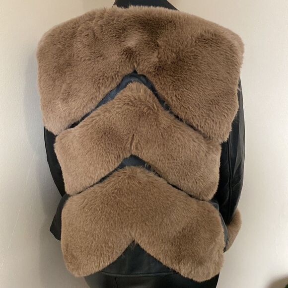 NWT Azalea Wang Faux Fur Leather Moto Jacket -Black & Brown - Size 1X - Picture 13 of 16